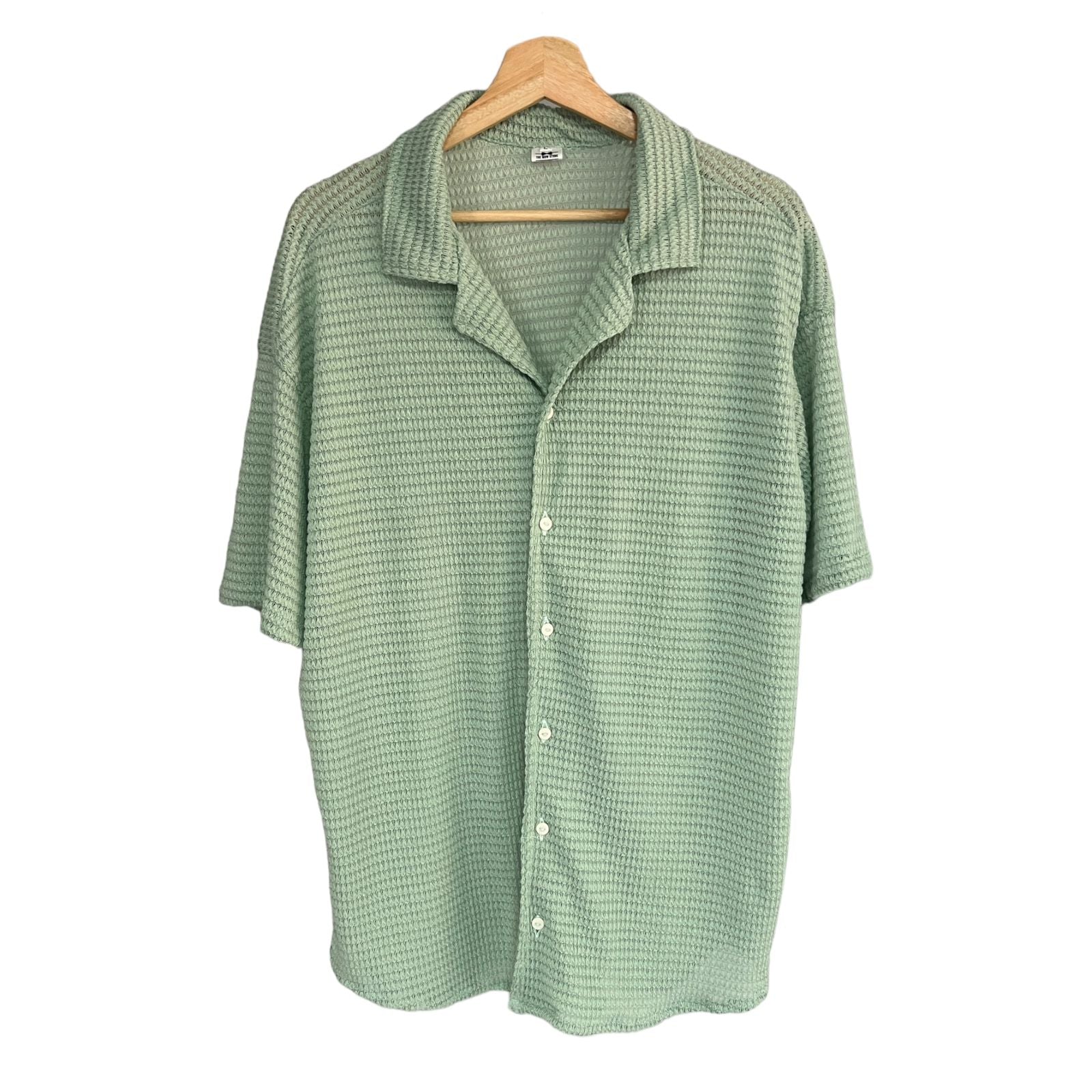 Camisa Solapa Verde Menta Regular Fit Tejida Crochet