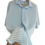 Cargar imagen en el visor de la galería, Camisa Solapa Azul Pastel Regular Fit Crochet
