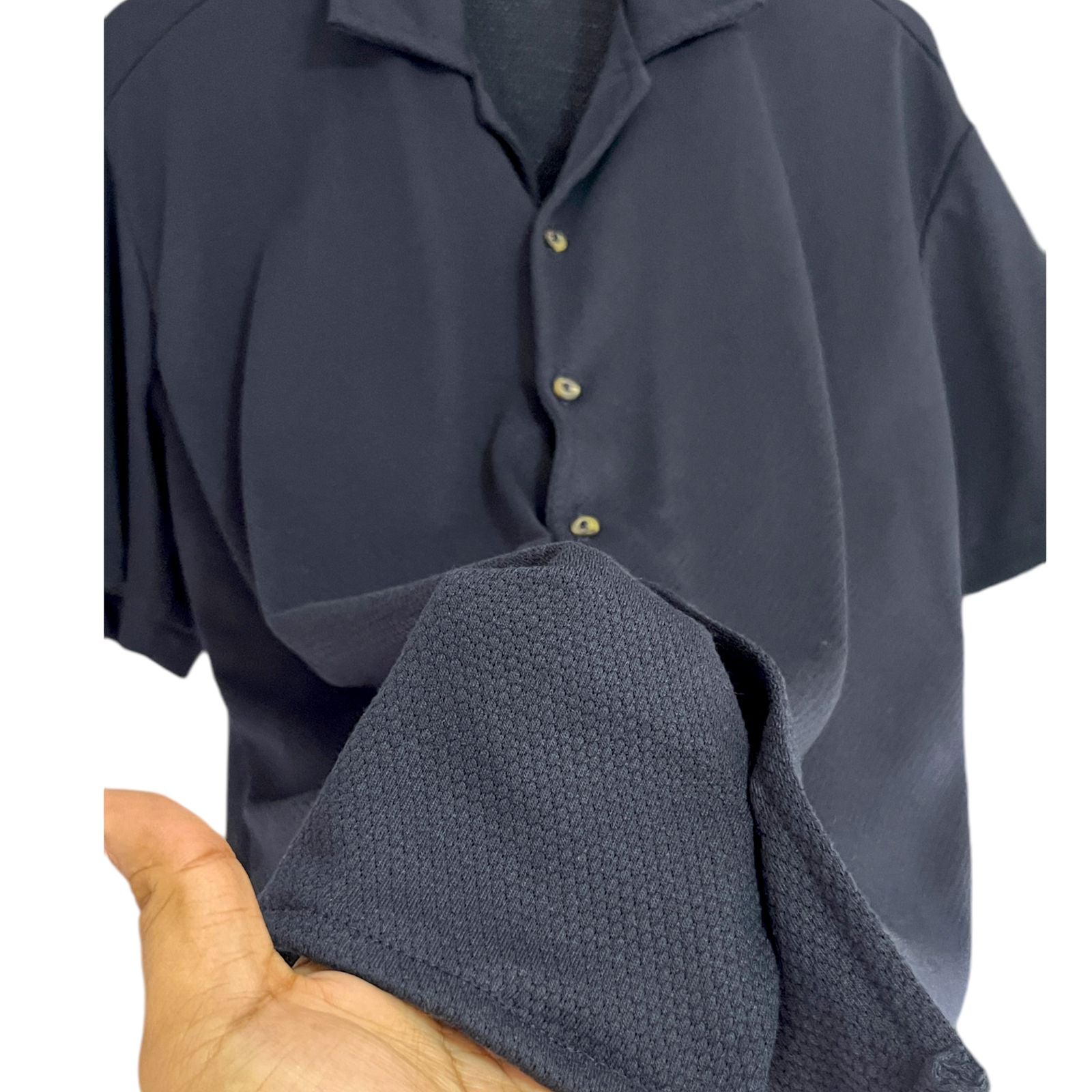 Camisa Azul Oscuro Regular Fit Texturizada Algodon Waffle