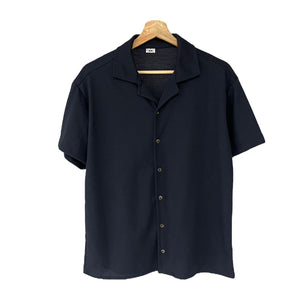 Camisa Azul Oscuro Regular Fit Texturizada Algodon Waffle